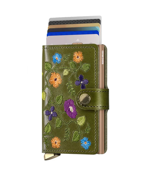 SECRID Premium Mini wallet Stitch Floral Olive, Black