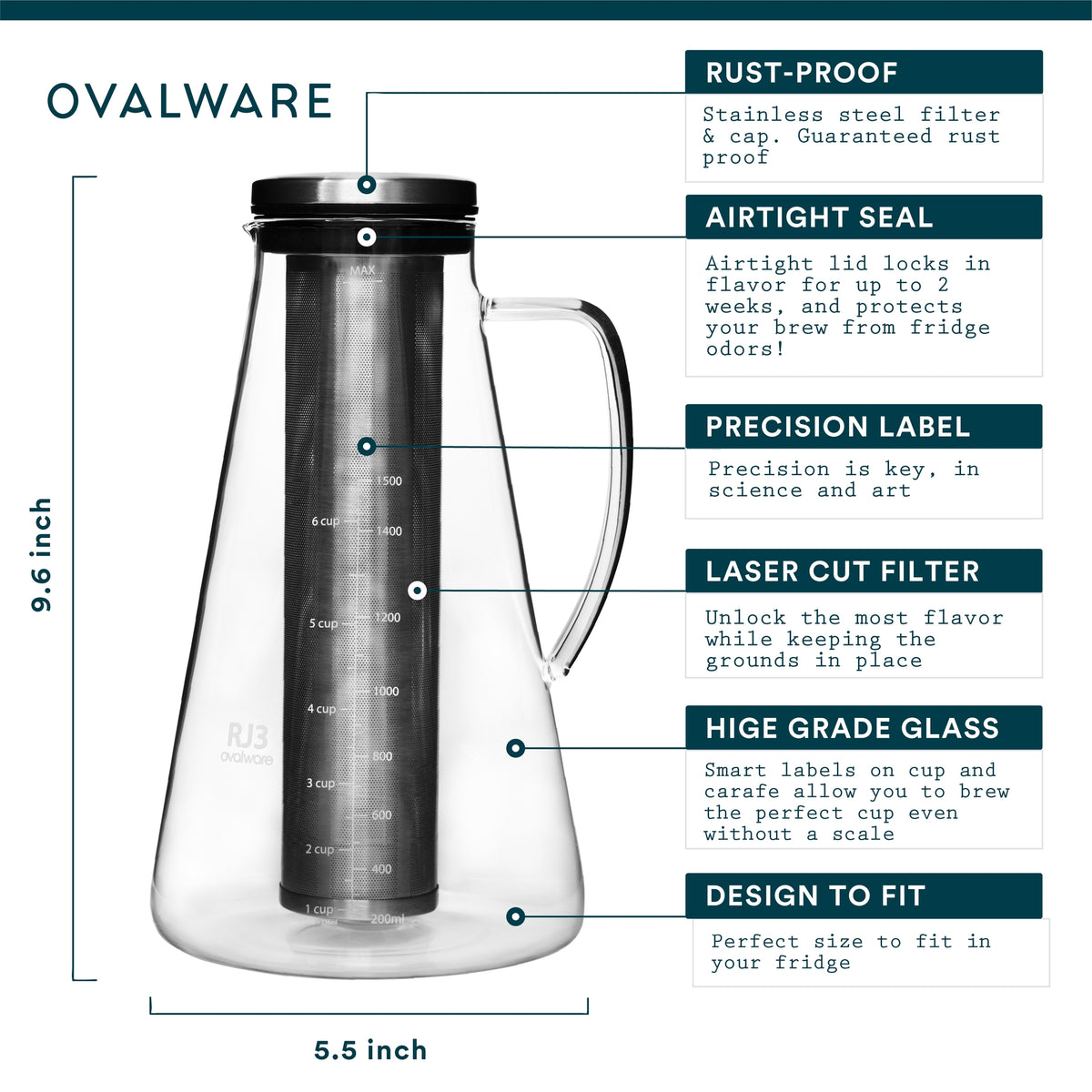 Ovalware Cold Coffee Brew Maker RJ3 1.5L