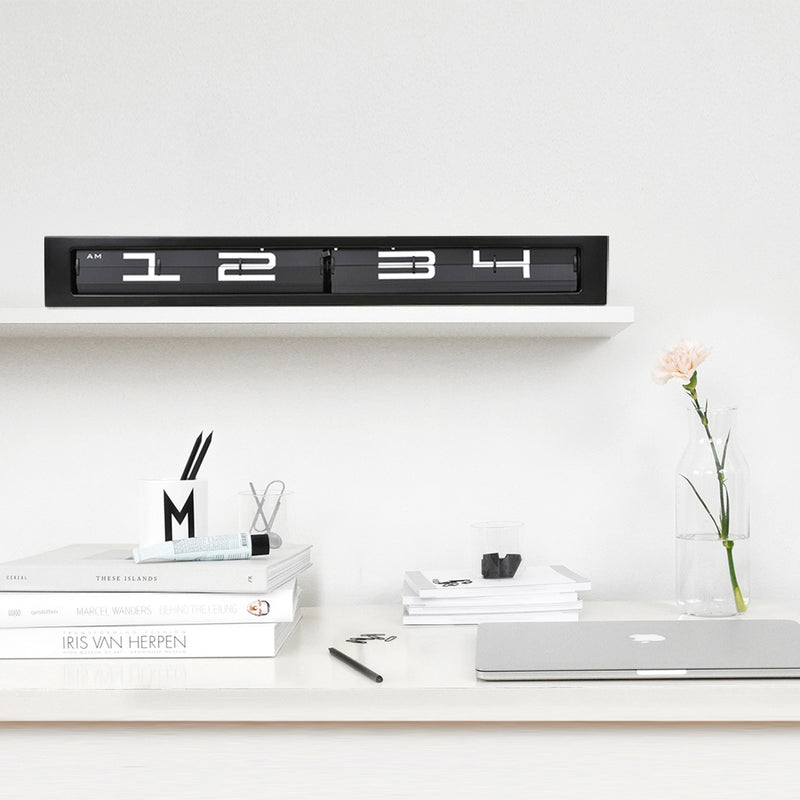 Cloudnola Black Steel Texttime Clock, Floating Shelf Timepiece