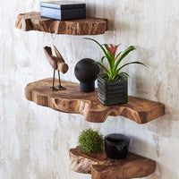 Live Edge Natural Teak Wall Shelf