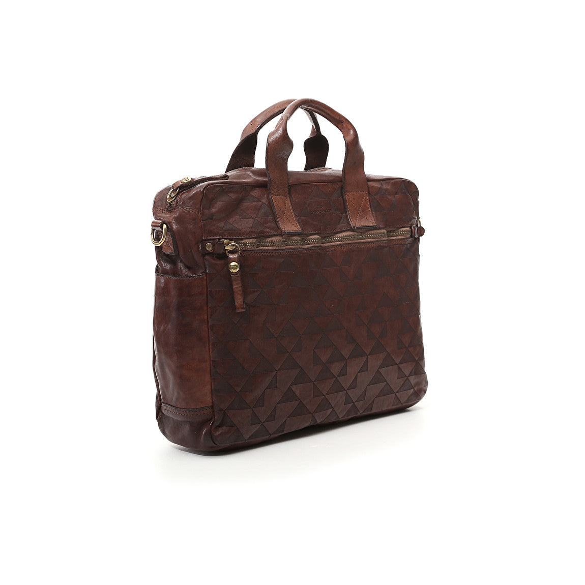 Campomaggi Lauro Work Handbag / Brief Case in Dark Brown with Geometric Laser Design