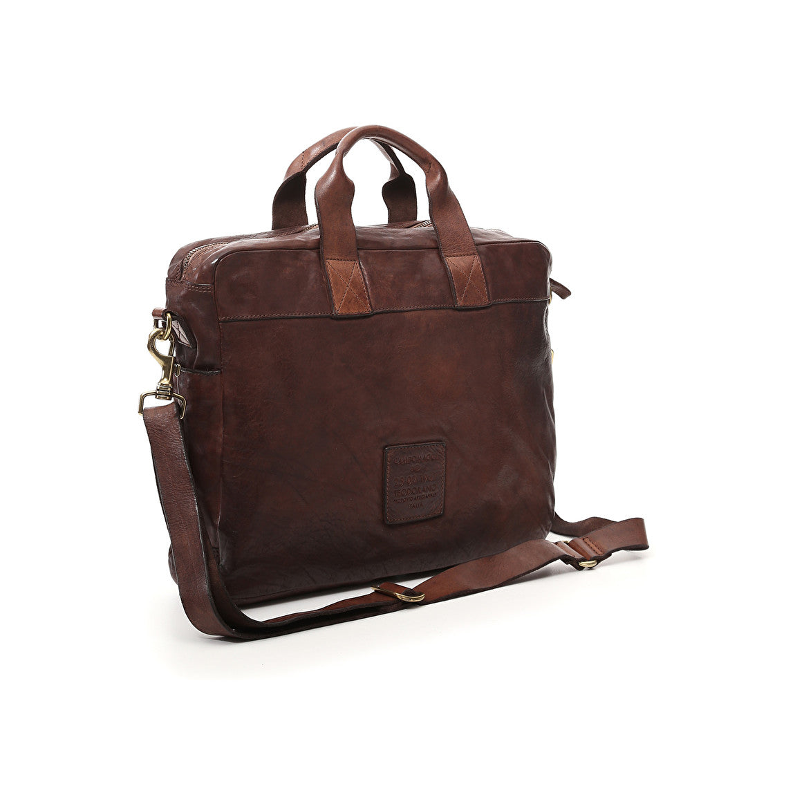 Campomaggi Lauro Work Handbag / Brief Case in Dark Brown with Geometric Laser Design