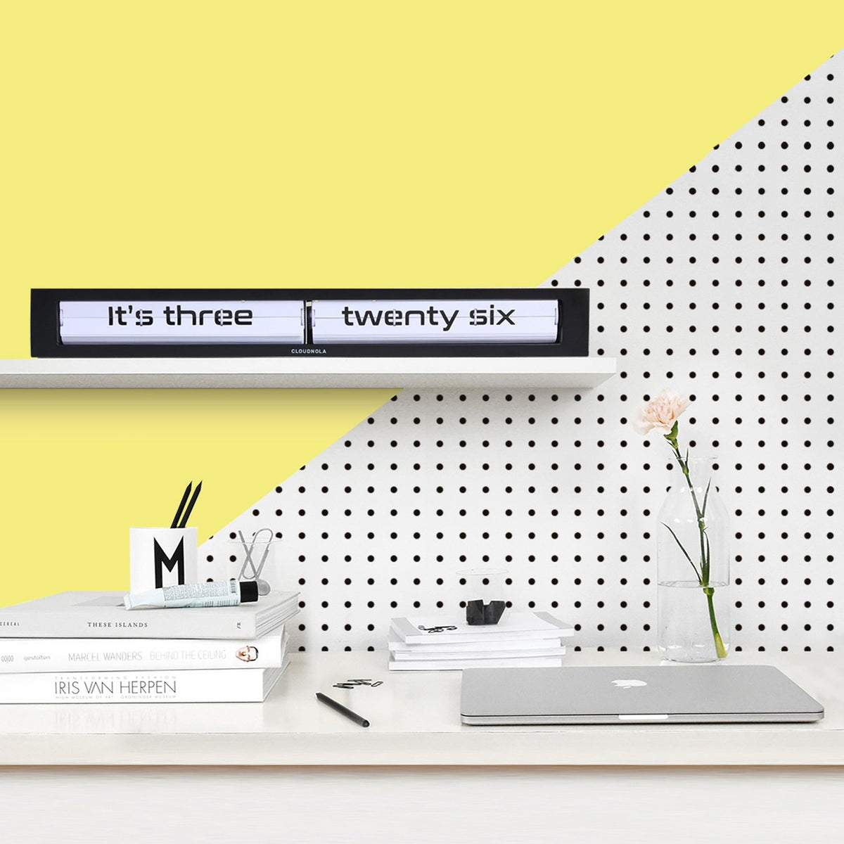 Cloudnola Texttime Flip Clock Black and White Wall/Desk/Mantel Clock