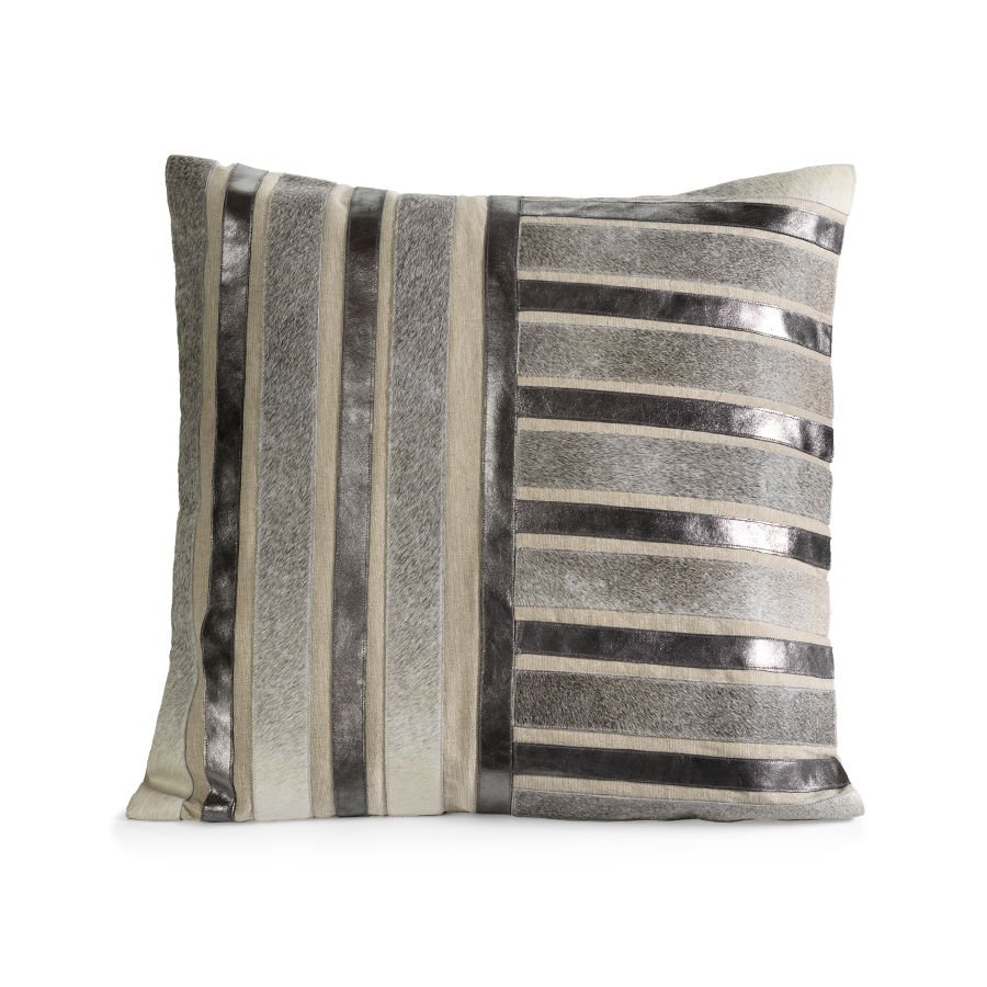 Zodax Aman Cotton Throw Pillow with Hair On and Pewter Metallic Leather