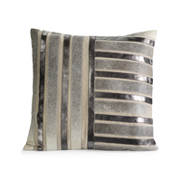 Zodax Aman Cotton Throw Pillow with Hair On and Pewter Metallic Leather