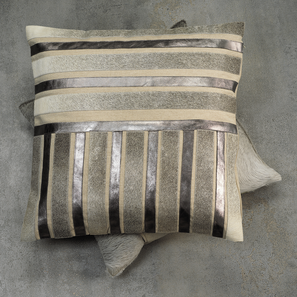 Zodax Aman Cotton Throw Pillow with Hair On and Pewter Metallic Leather