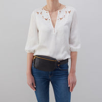 Hobo Fern Belt Bag, Pebbled Leather, Black, Pale Green, Sandstorm