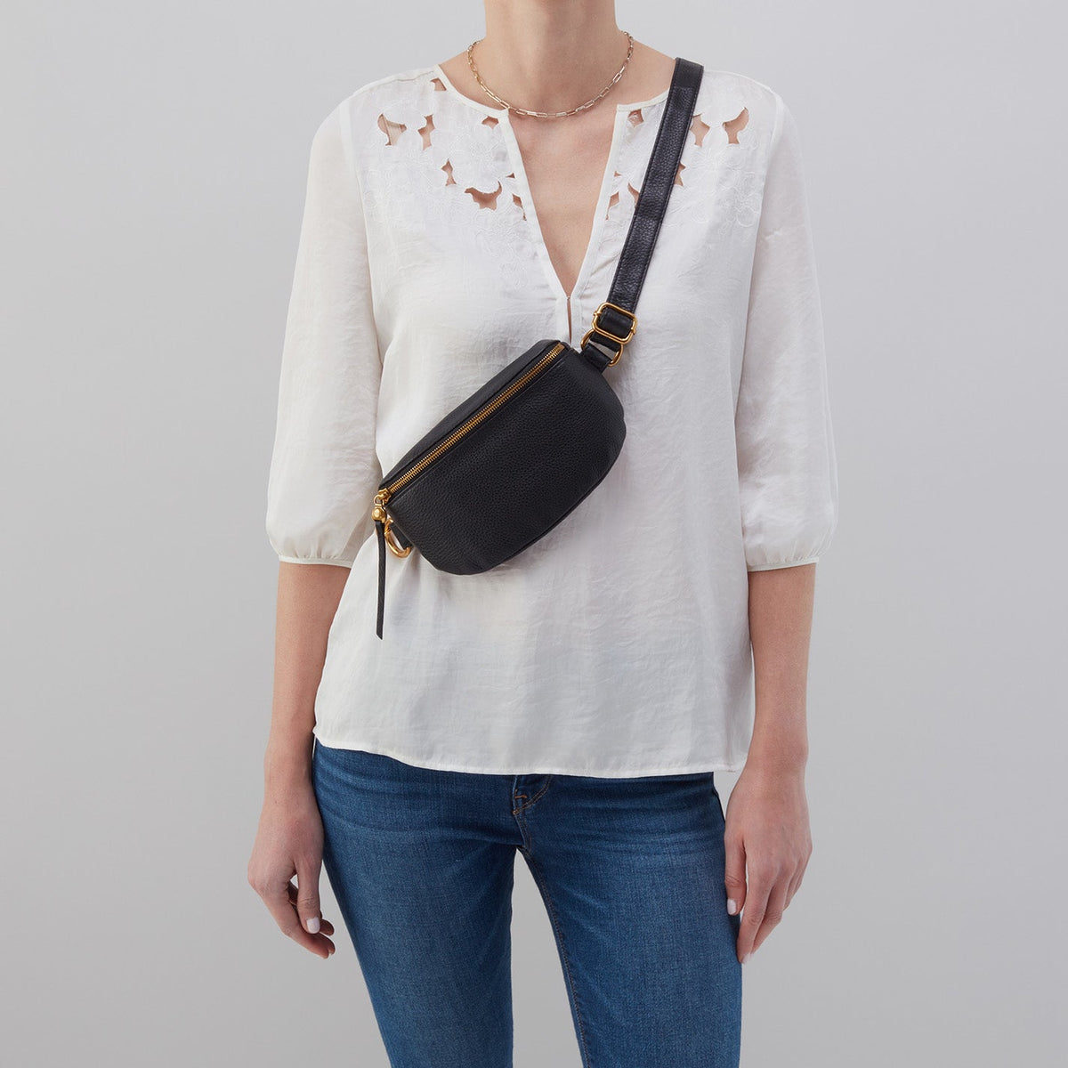 Hobo Fern Belt Bag, Pebbled Leather, Black, Pale Green, Sandstorm