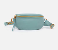 Hobo Fern Belt Bag, Pebbled Leather, Black, Pale Green, Sandstorm