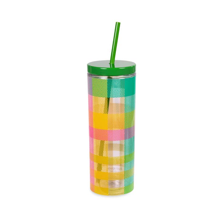 Kate Spade New York Acrylic Tumbler with Straw, Garden Plaid