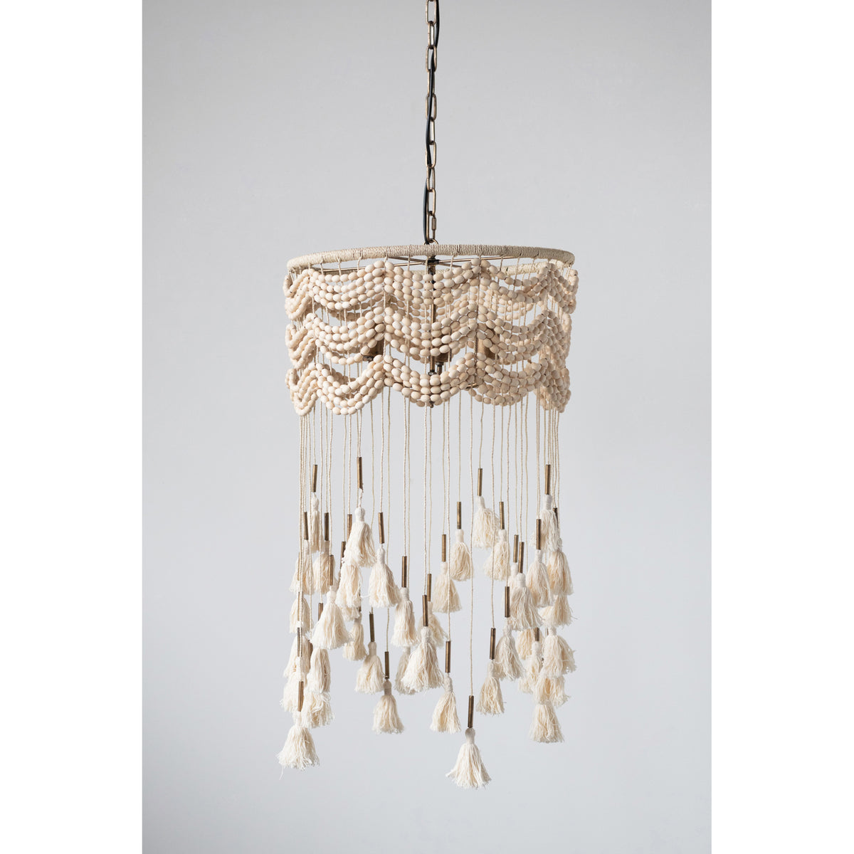 Creative Coop Beaded Pendant Lamp with Lights and Tassels