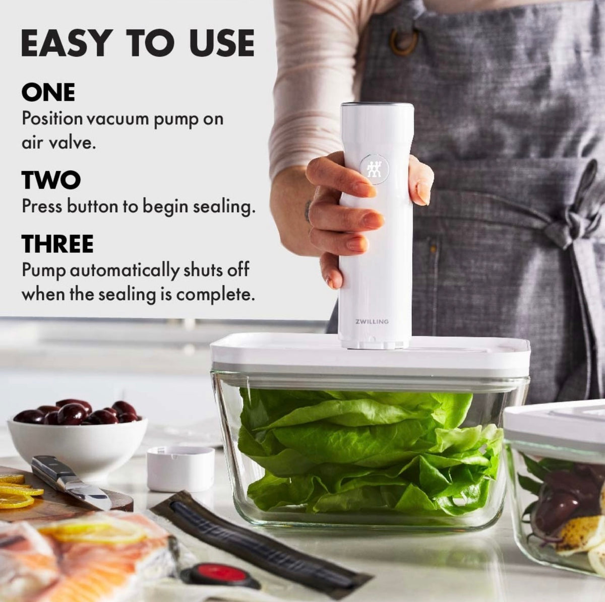 ZWILLING Fresh & Save Vacuum Sealer Machine Starter Set, Sous Vide Bags, Meal prep, Airtight Food Storage Containers