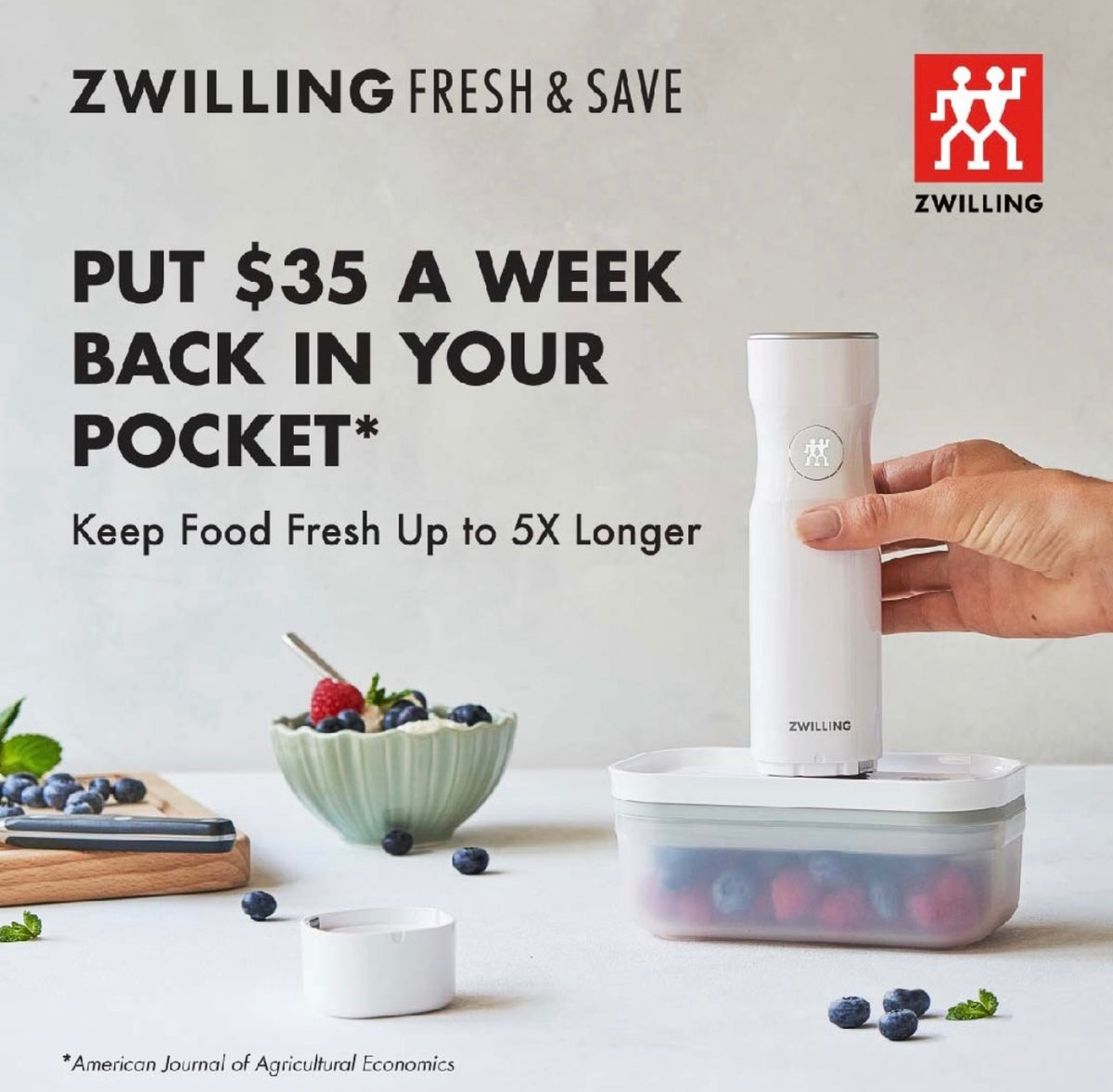 ZWILLING Fresh & Save Vacuum Sealer Machine Starter Set, Sous Vide Bags, Meal prep, Airtight Food Storage Containers
