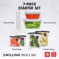 ZWILLING Fresh & Save Vacuum Sealer Machine Starter Set, Sous Vide Bags, Meal prep, Airtight Food Storage Containers