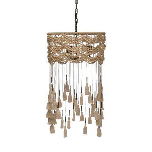 Creative Coop Beaded Pendant Lamp with Lights and Tassels