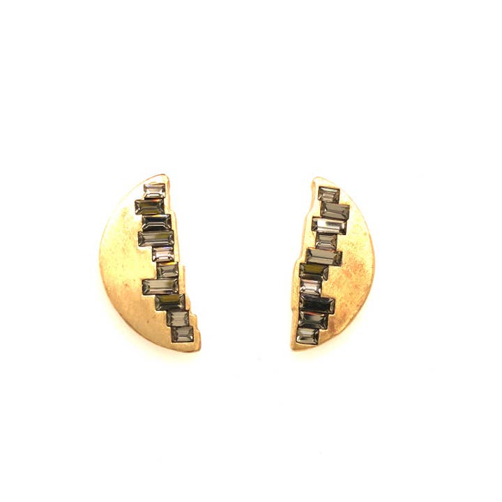 Rebel Designs Raw Edge Baguette Post Earrings - Gold Finish / Black Diamond