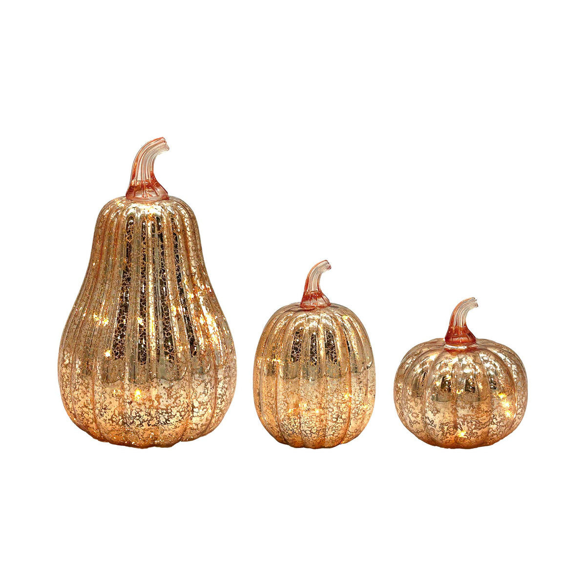 Gold Mercury Glass  Battery-Operated Pumpkins - Set of 3