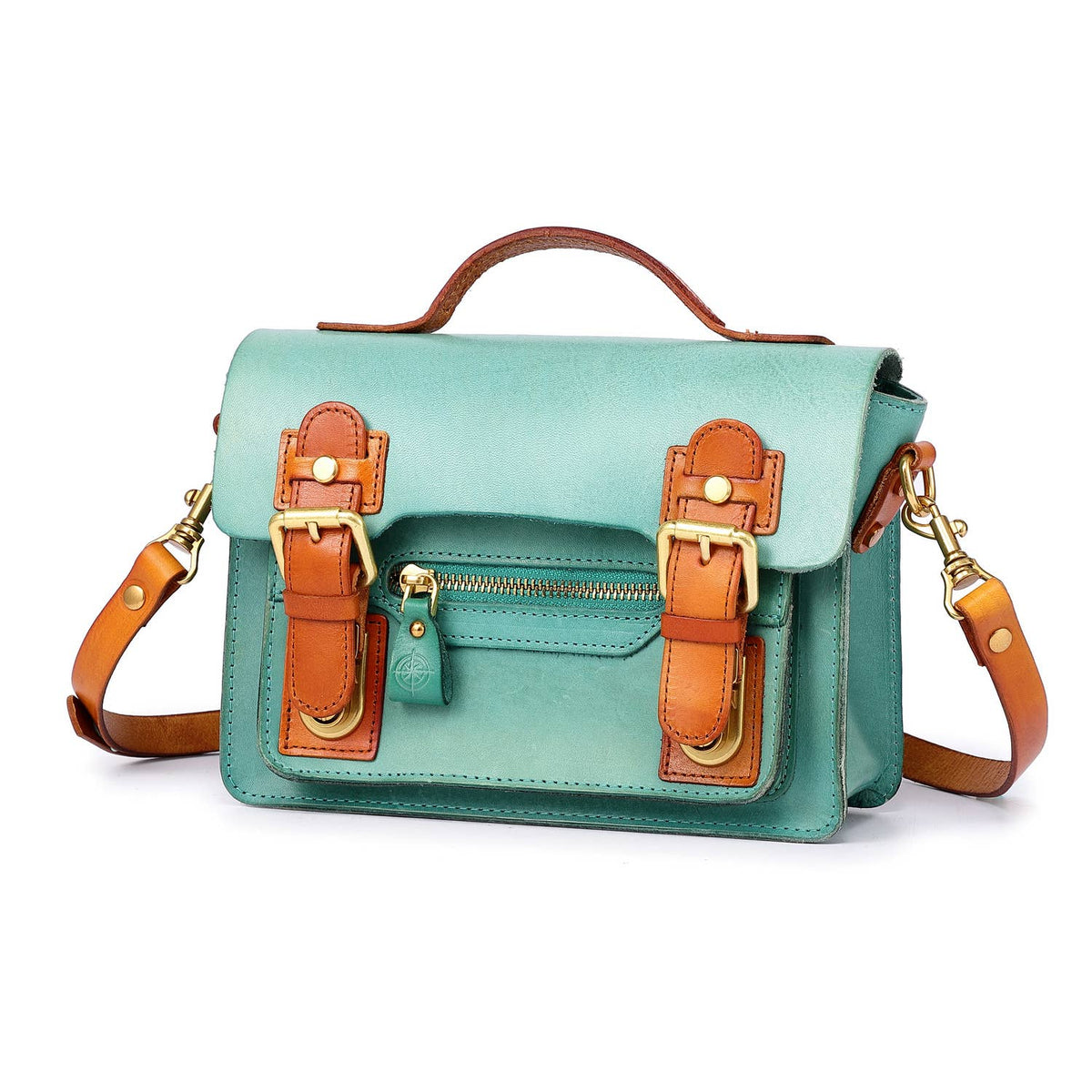 Old Trend Aster Mini Leather Satchel - Aqua or Black