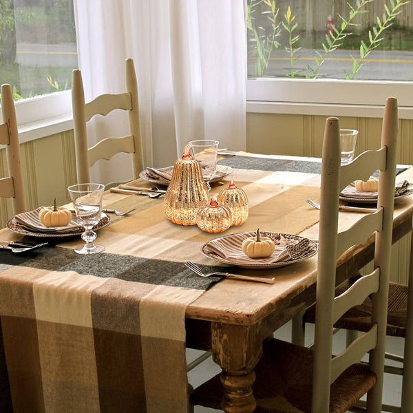 Gold Mercury Glass  Battery-Operated Pumpkins - Set of 3