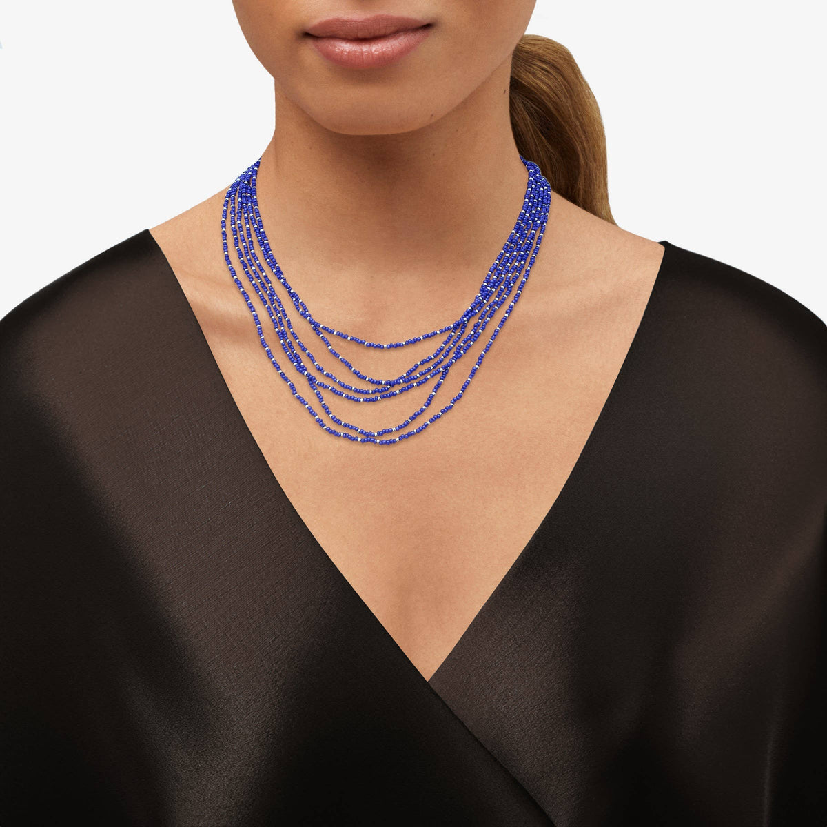 Silpada 'Endless Harmony' Sterling Silver Blue Seed Bead Necklace, 20"