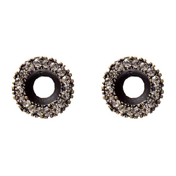 Rebel Designs Open Circle Crystal Stud Earrings - Black Diamond