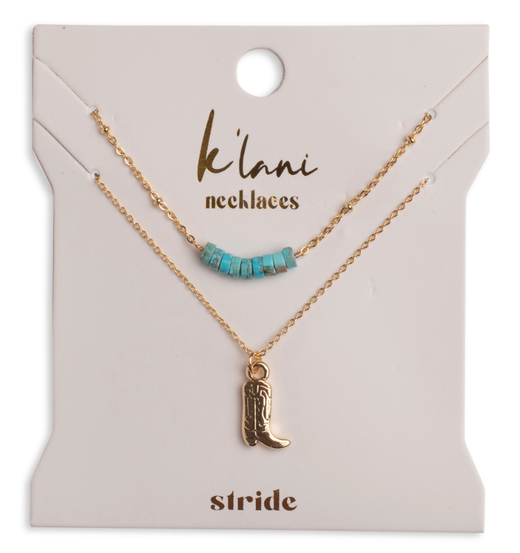 Kalani "Stride" Gold Boot with Turquoise Necklace Set