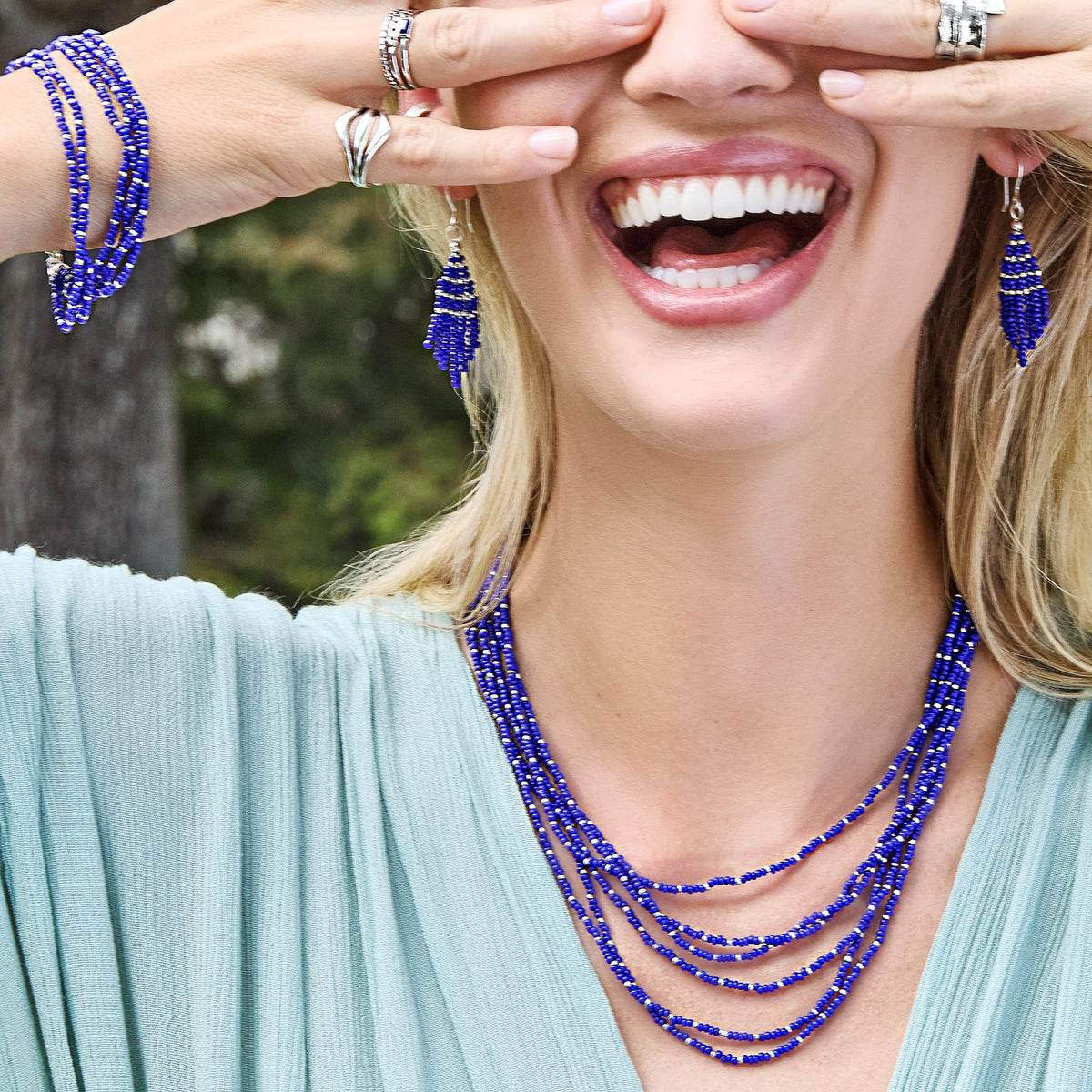 Silpada 'Endless Harmony' Sterling Silver Blue Seed Bead Necklace, 20"