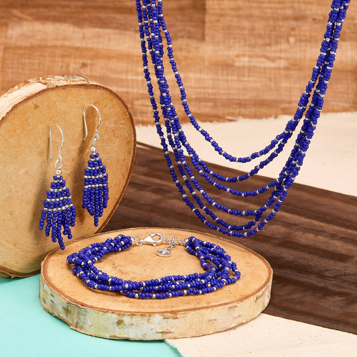 Silpada 'Endless Harmony' Sterling Silver Blue Seed Bead Necklace, 20"