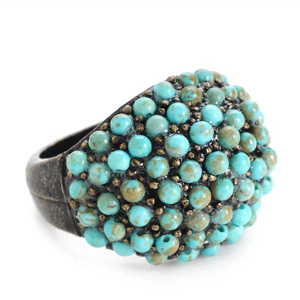 Rebel Designs Beaded Dome Ring - Light Turquoise