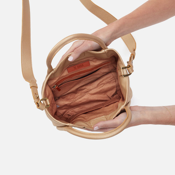 Hobo Margot Satchel Pebbled Metallic Leather Dusty Gold