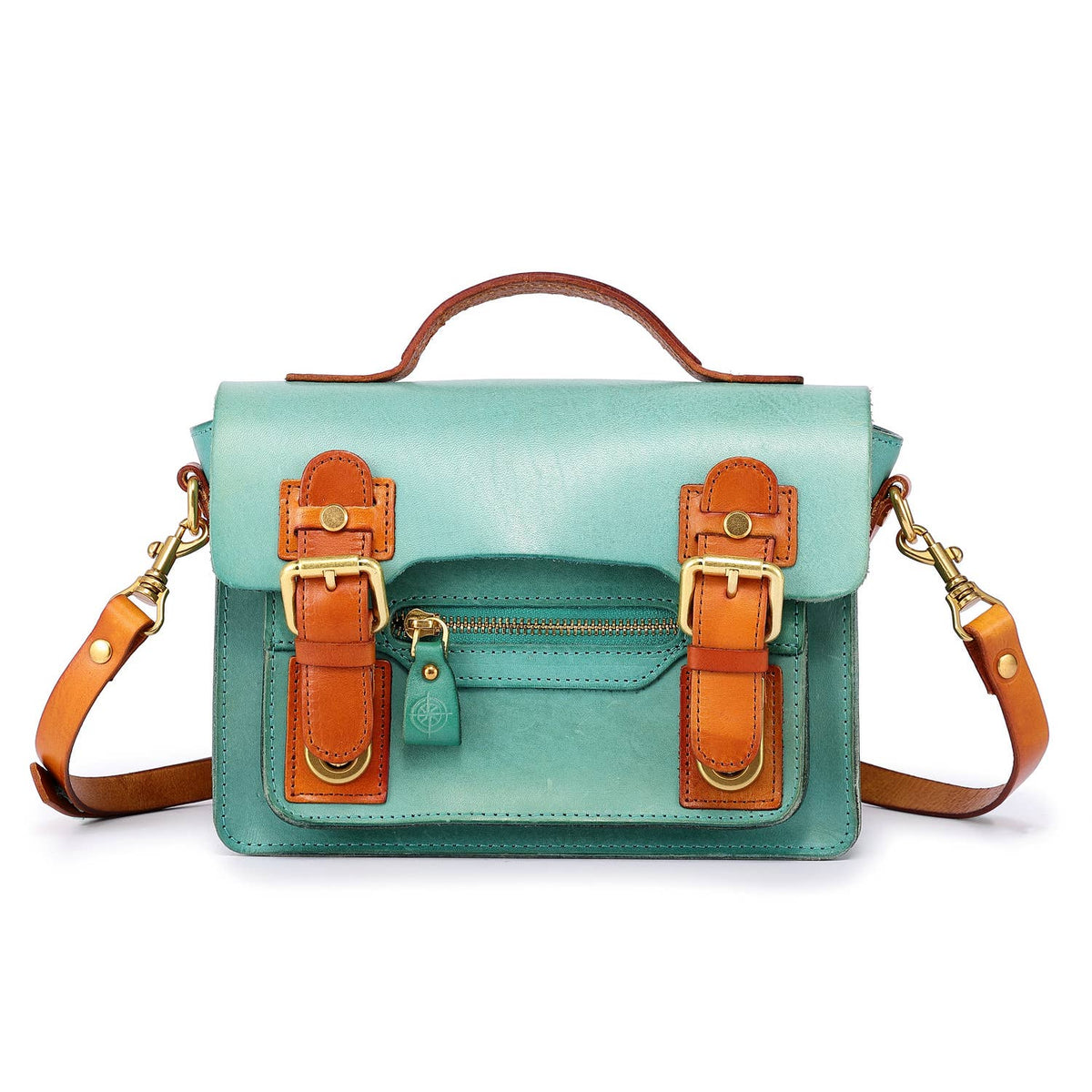 Old Trend Aster Mini Leather Satchel - Aqua or Black