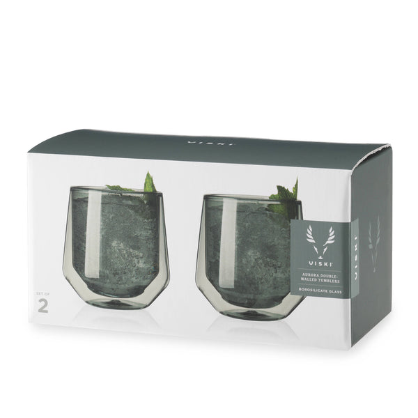 Viski Aurora Double Walled Glass Tumblers - Smoke - Set of 2