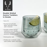 Viski Aurora Double Walled Glass Tumblers - Smoke - Set of 2