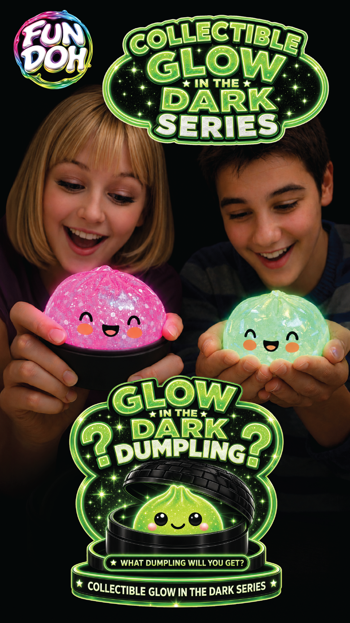 Fun Doh Glow-in-the-Dark Mystery Dumpling Squishy Toy Black