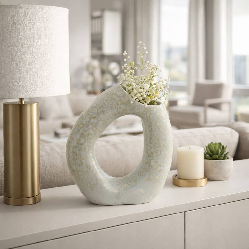 Gray Ceramic Decorative Vase - Ring Shape