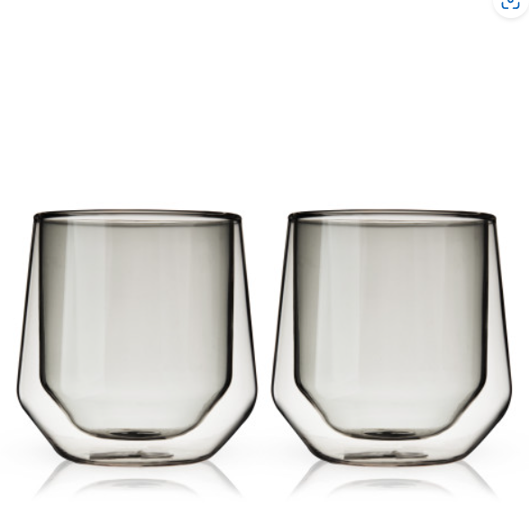 Viski Aurora Double Walled Glass Tumblers - Smoke - Set of 2