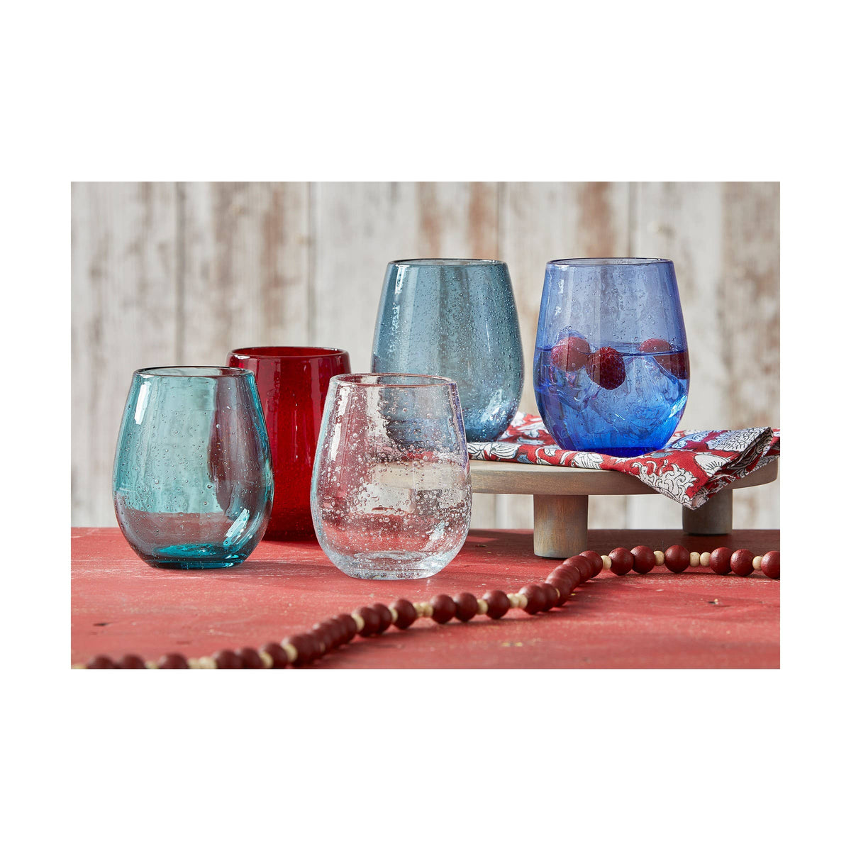 Tag Bubble Glass Stemless Wine Glass - Red