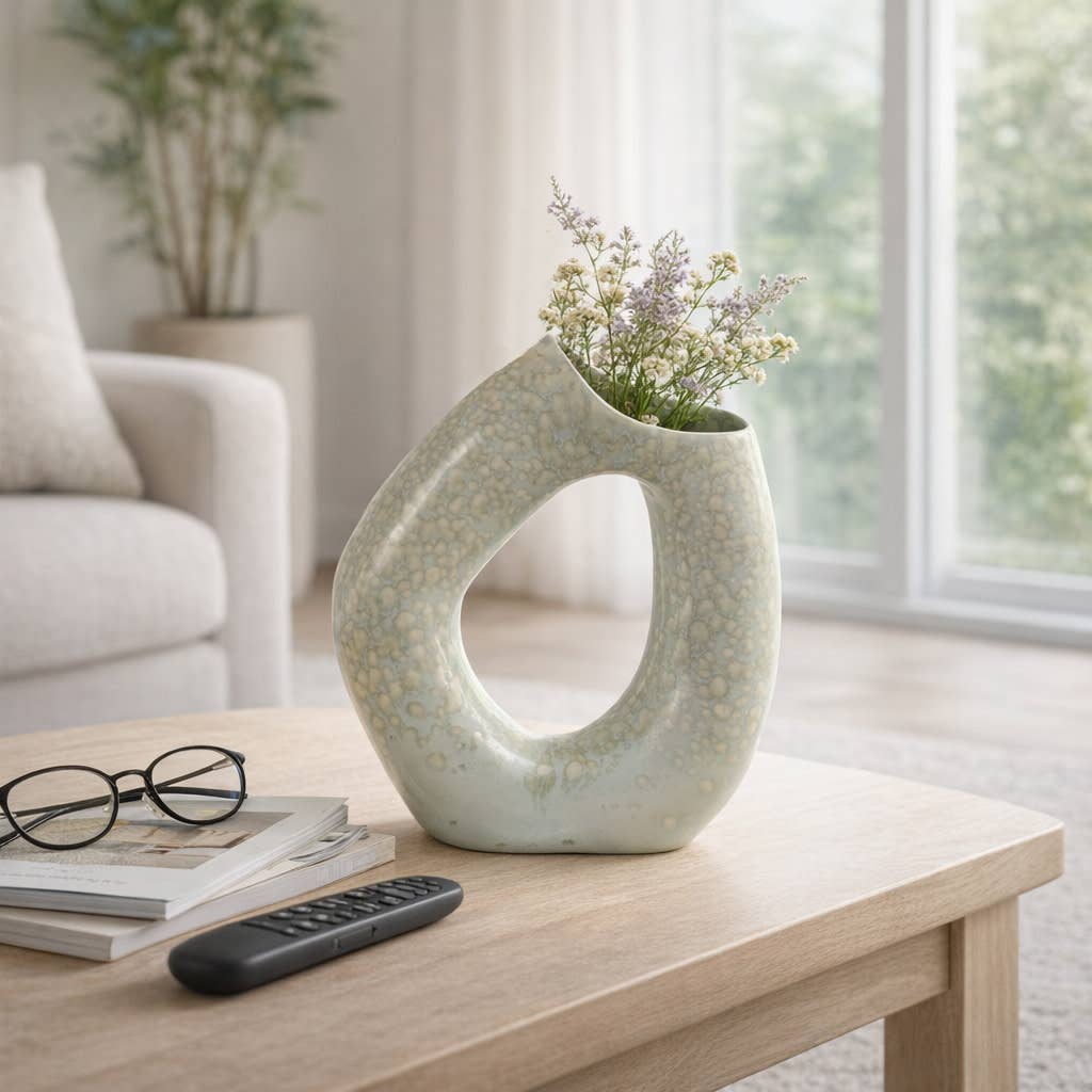 Gray Ceramic Decorative Vase - Ring Shape