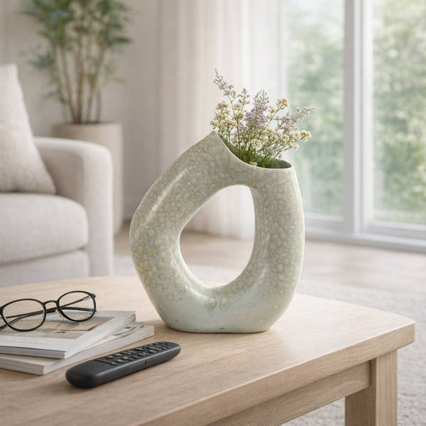 Gray Ceramic Decorative Vase - Ring Shape