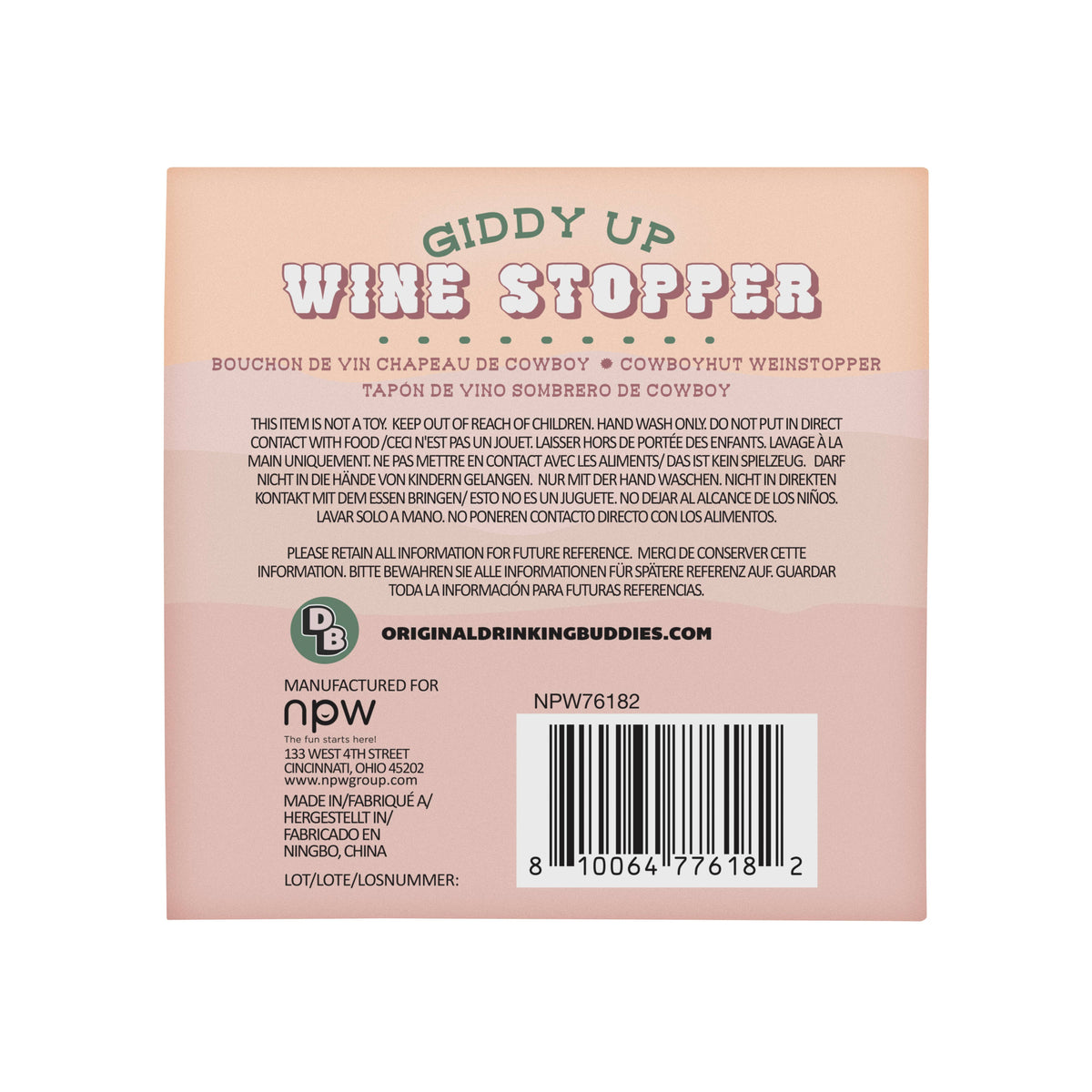 NPW Western Giddy Up Wine Stopper