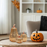 Gold Mercury Glass  Battery-Operated Pumpkins - Set of 3