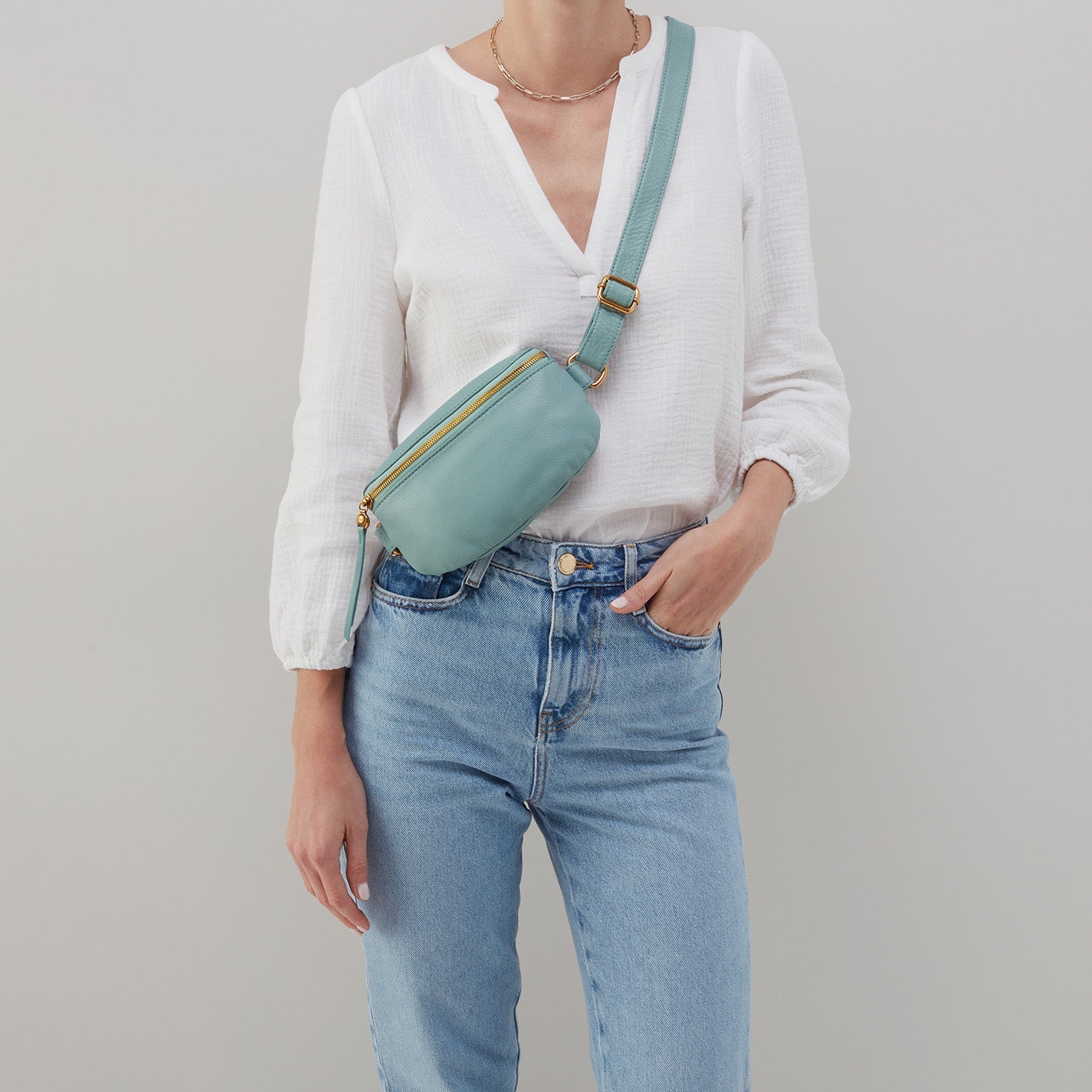 Hobo Fern Belt Bag, Pebbled Leather, Black, Pale Green, Sandstorm