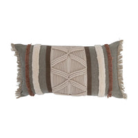 Cotton Tufted Lumbar Pillow with Applique, Macrame & Fringe
