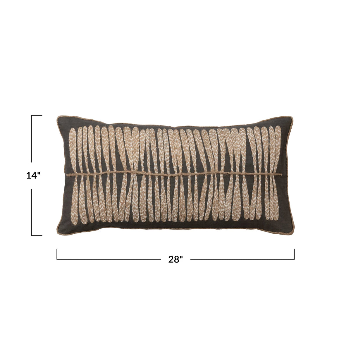 Cotton Lumbar Pillow w/ Jute Embroidery