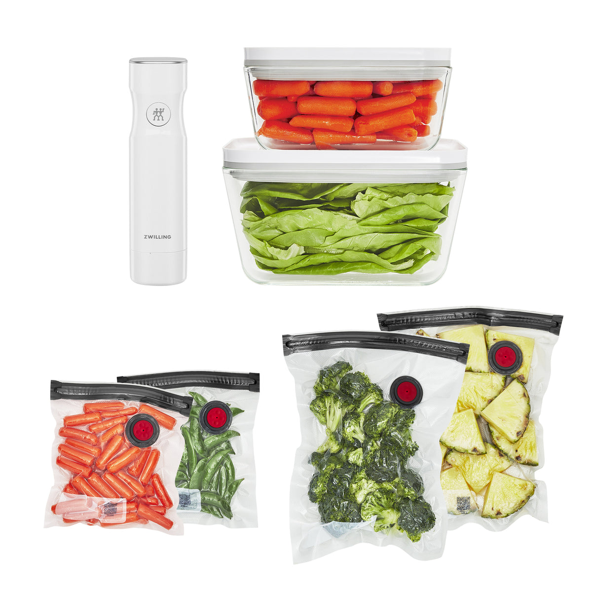 ZWILLING Fresh & Save Vacuum Sealer Machine Starter Set, Sous Vide Bags, Meal prep, Airtight Food Storage Containers