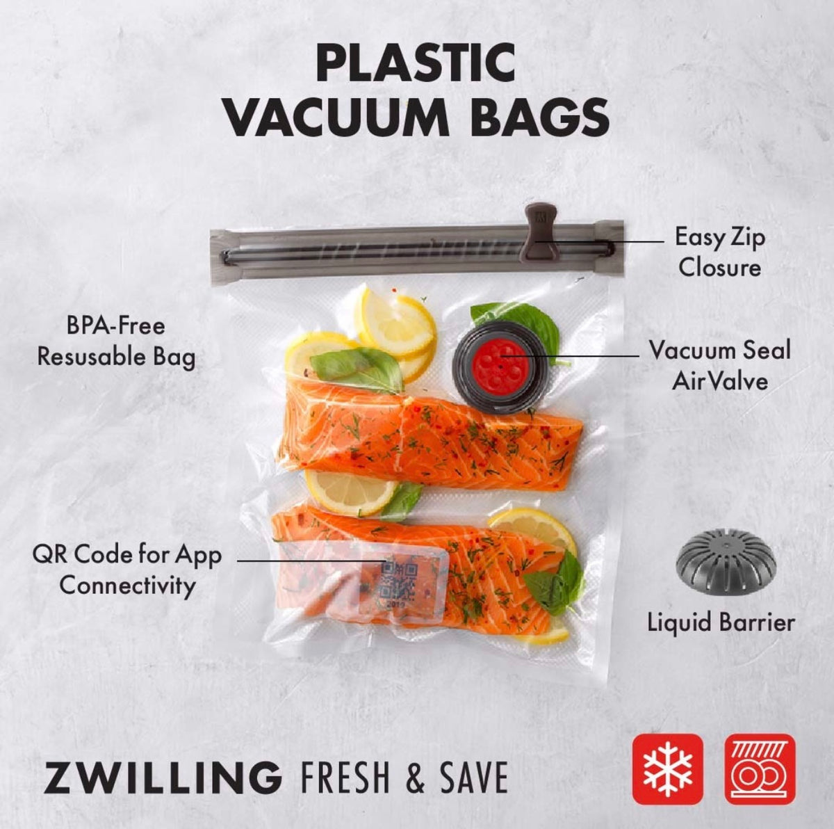 Zwilling Fresh & Save 10-PC Medium Vacuum Sealer Bags, 1 Gallon, Reusable  Sous Vide Bags, Meal Prep