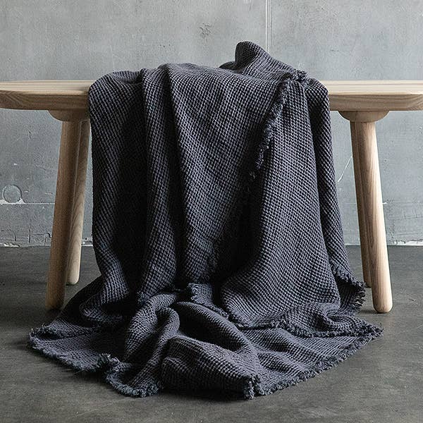 LinenMe - Linen Washed Waffle Throw Grey With Fringes