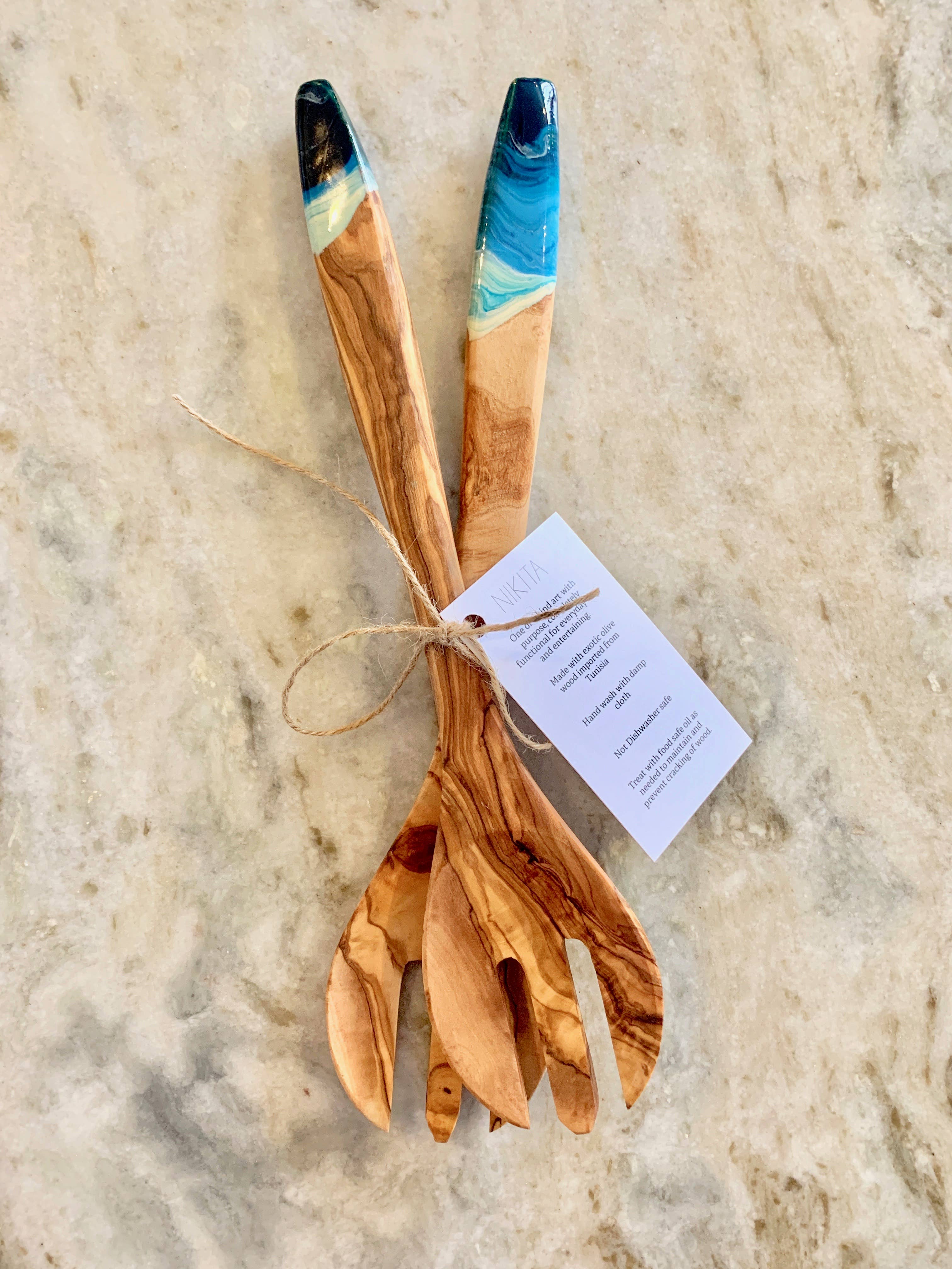 Nikita Fine Art LLC Olive Wood Salad Serving Fork Set